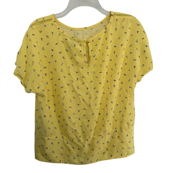 Buffalo David Bitton yellow tie front shirt top short sleeve - Picture 3 of 7